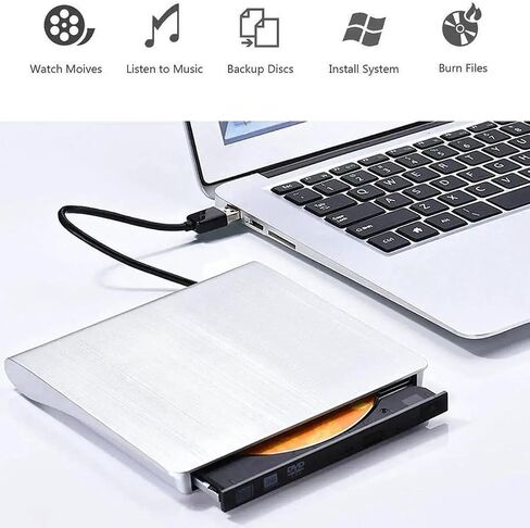 External DVD CD Drive Compatible for Laptop USB 3.0 External DVD-RW Player CD Drive, Optical Burner Writer Rewriter for Mac Computer Notebook Desktop PC Windows 7/8/10, Slim White in Kuwait