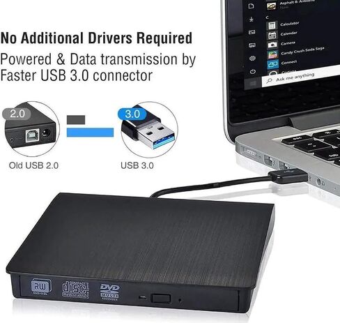 External CD Drive, USB 3.0 Portable CD/DVD +/-RW Drive Slim DVD/CD ROM Rewriter Burner Compatible with Laptop Desktop PC Windows Linux OS Apple Mac(Black) in Kuwait