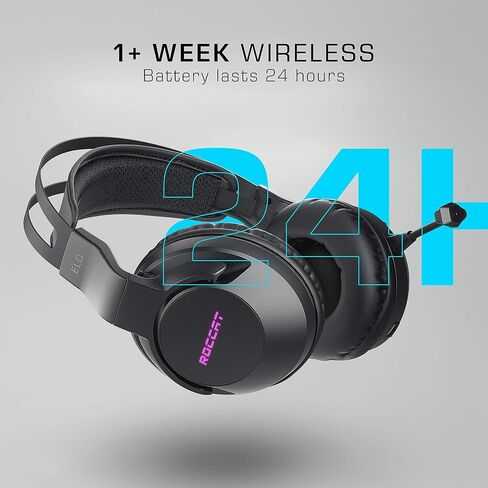 ROCCAT Elo 7.1 Air PC Wireless Gaming Headset, Surround Sound Headphones with Detachable Noise Cancelling Microphone, 50mm Drivers, 24 Hr Battery Life, RGB Lighting, Black in Kuwait