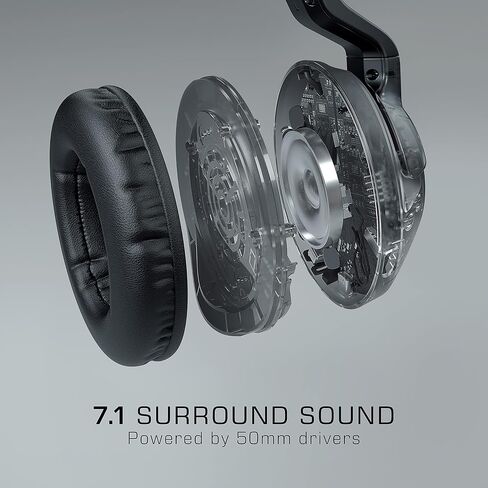 ROCCAT Elo 7.1 Air PC Wireless Gaming Headset, Surround Sound Headphones with Detachable Noise Cancelling Microphone, 50mm Drivers, 24 Hr Battery Life, RGB Lighting, Black in Kuwait