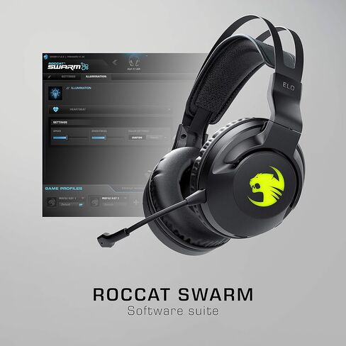 ROCCAT Elo 7.1 Air PC Wireless Gaming Headset, Surround Sound Headphones with Detachable Noise Cancelling Microphone, 50mm Drivers, 24 Hr Battery Life, RGB Lighting, Black in Kuwait