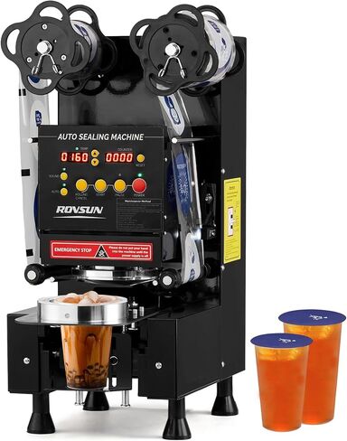 ROVSUN Cup Sealing Machine Full Automatic, Electric Cup Sealer 500-600 Cups/H, Bubble Tea Machine with LCD Intelligent Display, 88/89/90/95 mm Cup for Bubble Milk Tea Coffee, Silver in Kuwait