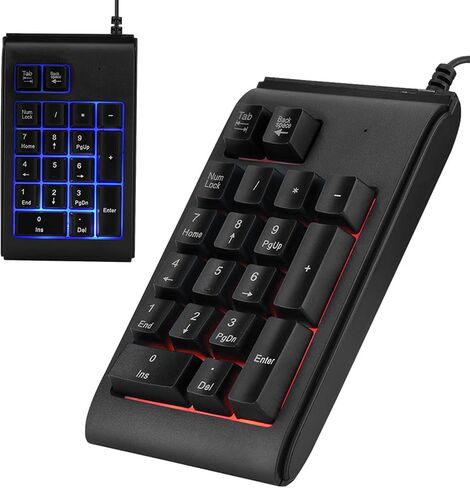 19 Key USB Numeric Keypad, 3 Color Breathing Light Mechanical Touch Feeling Numpad with Plug and Play, for Laptop Desktop in Kuwait