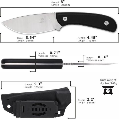 REAT Fixed Blade Knife with Kydex Sheath, 3.5" D2 Steel Blade with Full Tang Design,Ergonomic G10 Handle,Sharp EDC Knife,Hunting Knife for Camping,Hiking,Skining,burshcraft,Gifts for Men,Women in Kuwait
