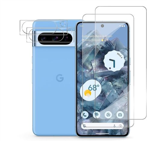 Pixel 8 Pro Tempered Glass Screen Protector + Camera Lens Protector [ 2 + 2 Pack ][Fingerprint Unlock] [Anti-Scratch] [Case Friendly] Clear HD Protective Film for Google Pixel 8 Pro 5G in Kuwait