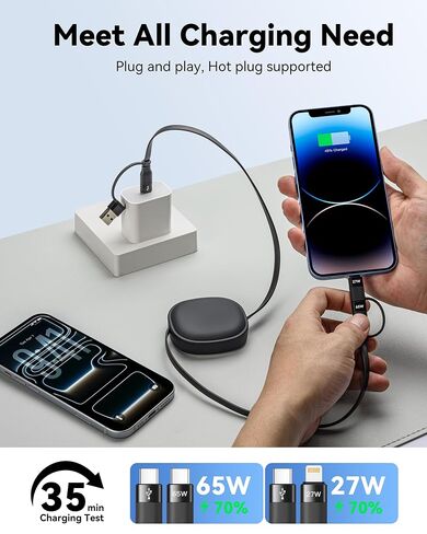 Multi Charging Cable,5 in 1 Charger Retractable Cords for Multiple Device in Kuwait