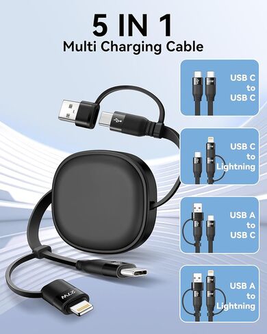 Multi Charging Cable,5 in 1 Charger Retractable Cords for Multiple Device in Kuwait