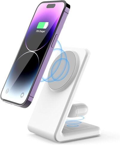 Magnetic Desk Phone Charger 2 in 1 for iPhone and airpod Charging Station, Designed for MagSafe Charger Stand Compatible with iPhone 17/16/15/14/13 Pro Max Series, Airpods 4/3/2/Pro 2,White in Saudi Arabia