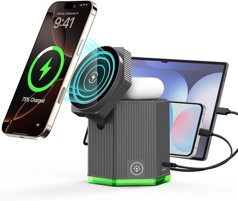 QFUP 5 in 1 Charging Station for Apple iPhone MagSafe Charger, Fast Wireless Charger Stand (1*USB and 2*Type-C) for iPhone 16,15,14,13,12 Series, Apple Watch, AirPods in Kuwait