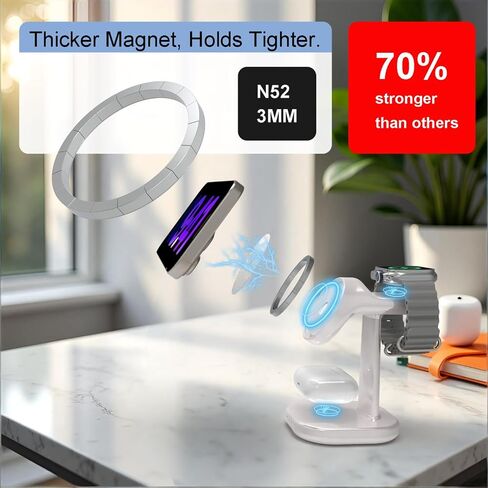 3 in 1 Wireless Charging Station for Magsafe Charger Stand,Magnetic Phone Charger for iPhone,for Apple Watch,for Airpods,for Magsafe Charging Station (White) in Kuwait