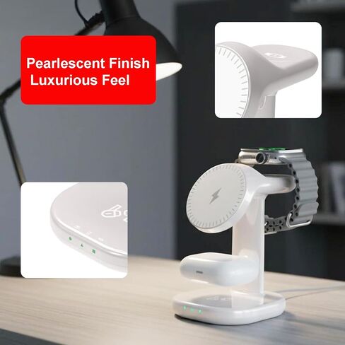 3 in 1 Wireless Charging Station for Magsafe Charger Stand,Magnetic Phone Charger for iPhone,for Apple Watch,for Airpods,for Magsafe Charging Station (White) in Kuwait