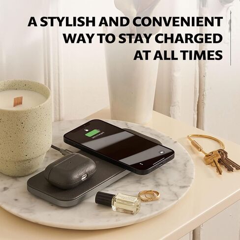 Courant Catch:2 Classics - Italian Leather Dual Wireless Charging Pad - Compatible with iPhone 11, X, SE, Galaxy S23, S22, S21, S20, Note, AirPods, AirPods Pro (Black) in Saudi Arabia