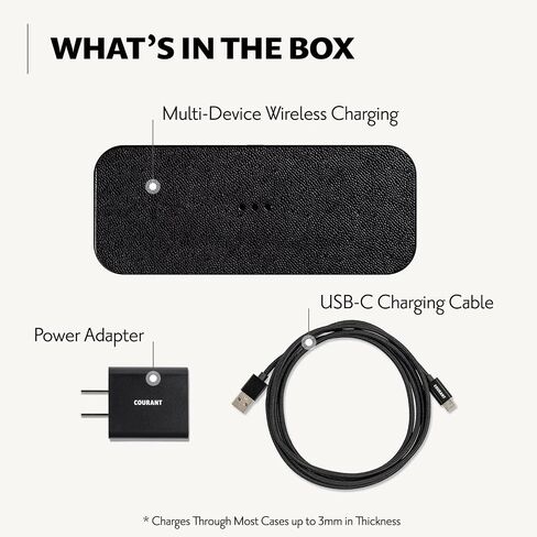 Courant Catch:2 Classics - Italian Leather Dual Wireless Charging Pad - Compatible with iPhone 11, X, SE, Galaxy S23, S22, S21, S20, Note, AirPods, AirPods Pro (Black) in Saudi Arabia