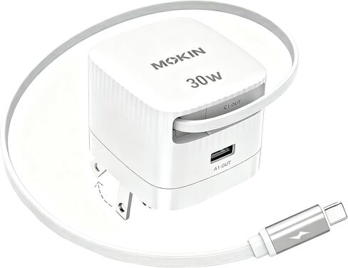 Fast Charger for iPhone 16 Pro Max, 30W GaN USB-C Charger Block, 2 Port w/Built-in Retractable C Cable & Foldable Plug, PD/PPS for iPhone 16 Series/Pixel 9 pro/Galaxy/iPad (USB C Cable) in Kuwait