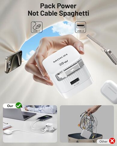 Fast Charger for iPhone 16 Pro Max, 30W GaN USB-C Charger Block, 2 Port w/Built-in Retractable C Cable & Foldable Plug, PD/PPS for iPhone 16 Series/Pixel 9 pro/Galaxy/iPad (USB C Cable) in Kuwait