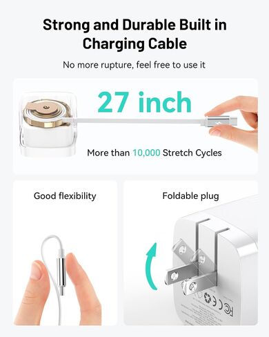 Fast Charger for iPhone 16 Pro Max, 30W GaN USB-C Charger Block, 2 Port w/Built-in Retractable C Cable & Foldable Plug, PD/PPS for iPhone 16 Series/Pixel 9 pro/Galaxy/iPad (USB C Cable) in Kuwait
