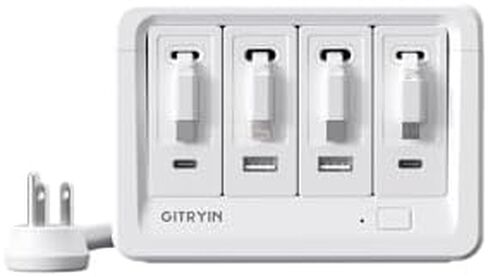 Gitryin 1 Micro USB, 1 Lightning, 2 Type-C Retractable Wall Chargers with 1 USB A Port and 1 Power Strip with App Remote Control, 12-in-1 Smart WiFi Modular Charging Station in Kuwait