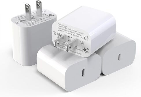 USB C Wall Charger Block 20W,4-Pack PD Power Delivery Fast Type C Charging Block Plug Compatible with iPhone 11/12/13/14/15/Pro Max, XS/XR/X, White in Kuwait