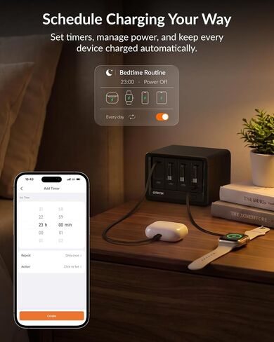 Gitryin 4 Type-C Retractable Wall Chargers and 1 Power Strip with App Remote Control, 12-in-1 Smart WiFi Modular Charging Station in Kuwait