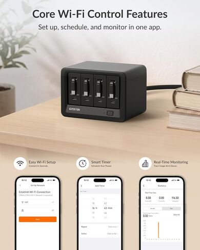 Gitryin 4 Type-C Retractable Wall Chargers and 1 Power Strip with App Remote Control, 12-in-1 Smart WiFi Modular Charging Station in Kuwait