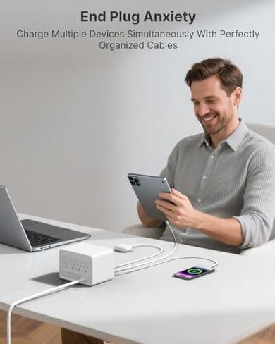 Gitryin 1 Lightning, 4 Type-C Retractable Wall Chargers with 1 USB A Port and and 1 Power Strip, Desktop Modular Charging Station in Kuwait