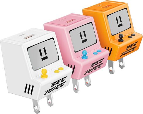 VOFUOE 3 Packs USB C Charger Block, 2 Ports Type C Wall Charger QC 3.0 USB A Charger Block 30W Fast Charging Adapter Foldable Plug Retro Game Console for iPhone 17/16, Galaxy, Pixel- White Pink Orange in Kuwait