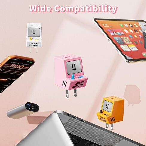 VOFUOE 3 Packs USB C Charger Block, 2 Ports Type C Wall Charger QC 3.0 USB A Charger Block 30W Fast Charging Adapter Foldable Plug Retro Game Console for iPhone 17/16, Galaxy, Pixel- White Pink Orange in Kuwait