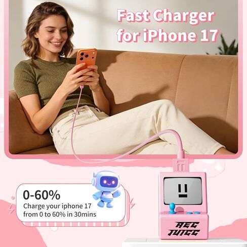 VOFUOE 3 Packs USB C Charger Block, 2 Ports Type C Wall Charger QC 3.0 USB A Charger Block 30W Fast Charging Adapter Foldable Plug Retro Game Console for iPhone 17/16, Galaxy, Pixel- White Pink Orange in Kuwait