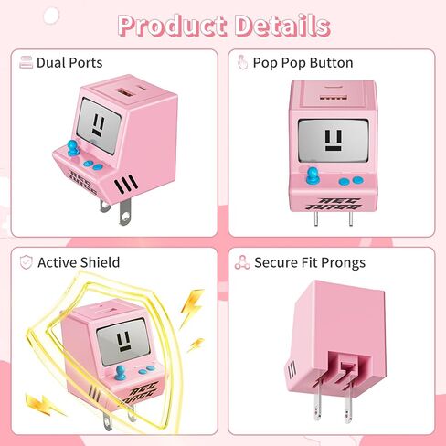 VOFUOE 3 Packs USB C Charger Block, 2 Ports Type C Wall Charger QC 3.0 USB A Charger Block 30W Fast Charging Adapter Foldable Plug Retro Game Console for iPhone 17/16, Galaxy, Pixel- White Pink Orange in Kuwait