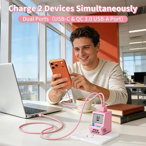 VOFUOE 3 Packs USB C Charger Block, 2 Ports Type C Wall Charger QC 3.0 USB A Charger Block 30W Fast Charging Adapter Foldable Plug Retro Game Console for iPhone 17/16, Galaxy, Pixel- White Pink Orange in Kuwait