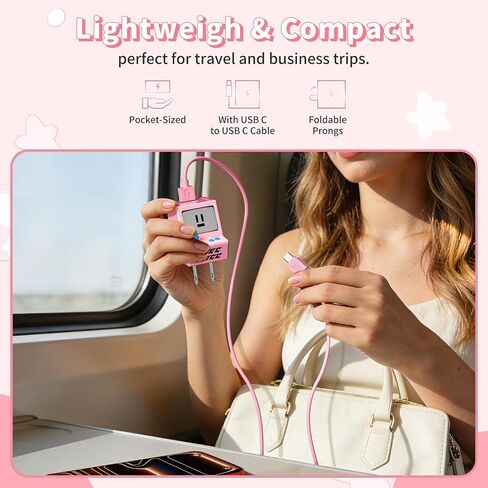 VOFUOE 3 Packs USB C Charger Block, 2 Ports Type C Wall Charger QC 3.0 USB A Charger Block 30W Fast Charging Adapter Foldable Plug Retro Game Console for iPhone 17/16, Galaxy, Pixel- White Pink Orange in Kuwait