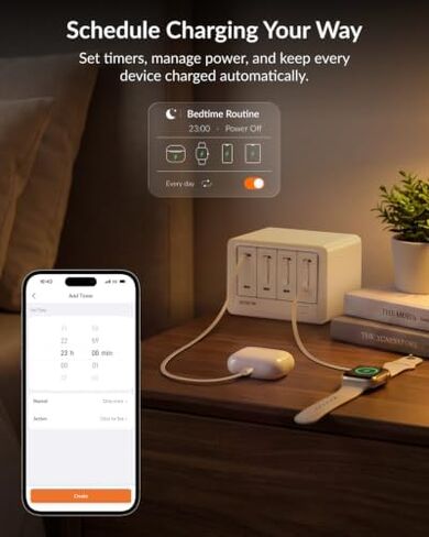 Gitryin 4 Type-C Retractable Wall Chargers and 1 Power Strip with App Remote Control, 12-in-1 Smart WiFi Modular Charging Station in Kuwait