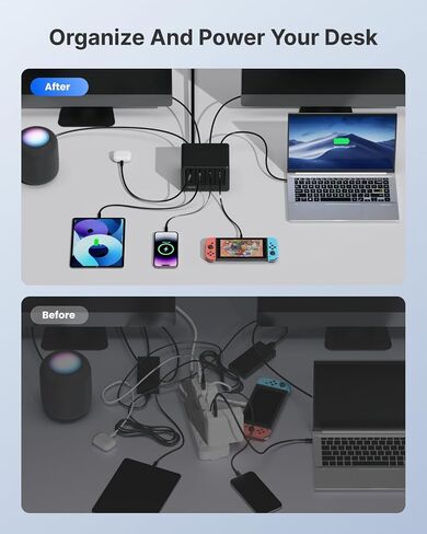 Gitryin 1 Micro USB, 1 Lightning, 2 Type-C Retractable Wall Chargers with 1 USB A Port and 1 Power Strip with App Remote Control, 12-in-1 Smart WiFi Modular Charging Station in Kuwait