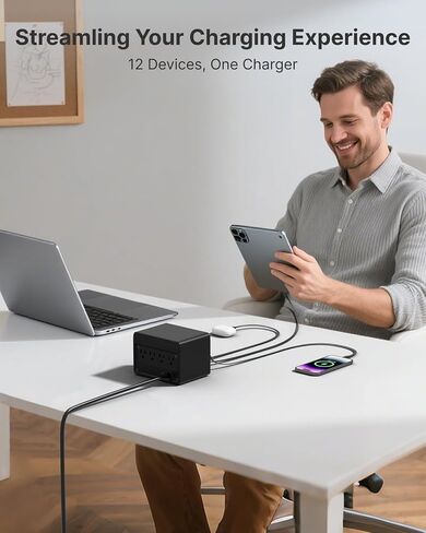 Gitryin 1 Micro USB, 1 Lightning, 2 Type-C Retractable Wall Chargers with 1 USB A Port and 1 Power Strip with App Remote Control, 12-in-1 Smart WiFi Modular Charging Station in Kuwait