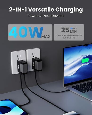 Gitryin 1 Micro USB, 1 Lightning, 2 Type-C Retractable Wall Chargers with 1 USB A Port and 1 Power Strip with App Remote Control, 12-in-1 Smart WiFi Modular Charging Station in Kuwait