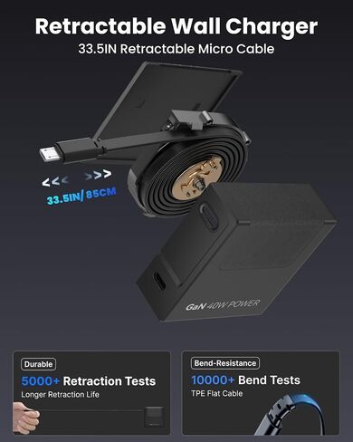 Gitryin 1 Micro USB, 1 Lightning, 2 Type-C Retractable Wall Chargers with 1 USB A Port and 1 Power Strip with App Remote Control, 12-in-1 Smart WiFi Modular Charging Station in Kuwait