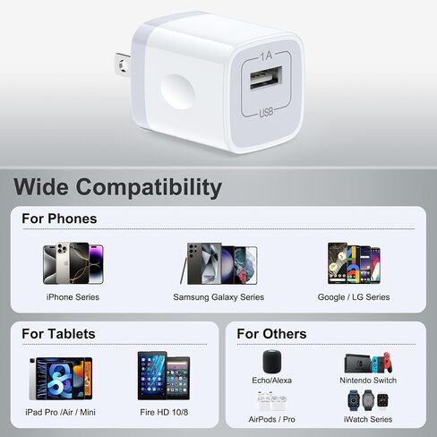 USB Power Adapter 5V/1A USB Charging Block 2Pack Single Port Wall Charger in Kuwait
