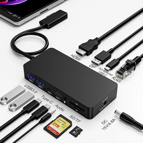 12-in-1 Surface Docking Station, 4K@60Hz Triple Display Surface Dock with HDMI, DP, USB-C, 4-Screen Support, 4 USB Ports, SD/TF, Audio for Surface Pro 11/10/9/8/7, Surface Laptop, Book, Go in Kuwait