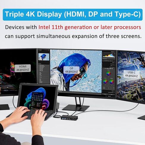 12-in-1 Surface Docking Station, 4K@60Hz Triple Display Surface Dock with HDMI, DP, USB-C, 4-Screen Support, 4 USB Ports, SD/TF, Audio for Surface Pro 11/10/9/8/7, Surface Laptop, Book, Go in Kuwait