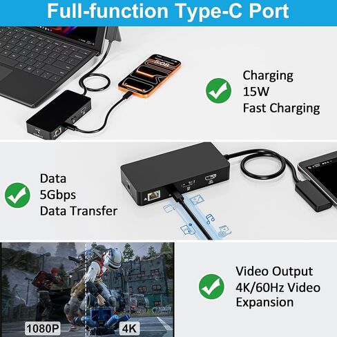 12-in-1 Surface Docking Station, 4K@60Hz Triple Display Surface Dock with HDMI, DP, USB-C, 4-Screen Support, 4 USB Ports, SD/TF, Audio for Surface Pro 11/10/9/8/7, Surface Laptop, Book, Go in Kuwait
