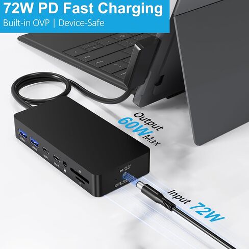 12-in-1 Surface Docking Station, 4K@60Hz Triple Display Surface Dock with HDMI, DP, USB-C, 4-Screen Support, 4 USB Ports, SD/TF, Audio for Surface Pro 11/10/9/8/7, Surface Laptop, Book, Go in Kuwait