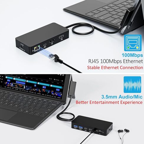 12-in-1 Surface Docking Station, 4K@60Hz Triple Display Surface Dock with HDMI, DP, USB-C, 4-Screen Support, 4 USB Ports, SD/TF, Audio for Surface Pro 11/10/9/8/7, Surface Laptop, Book, Go in Kuwait