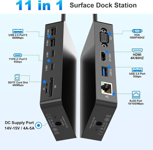 Docking Station for Microsoft Surface, 4K HDMI & VGA, 11-in-1 Microsoft Surface Dock 2 for Microsoft Surface Pro 12/11/10/9/8/7/6/5/4/3, Surface Laptop 7/6/5/4, Surface Go/Book/Laptop Go in Kuwait