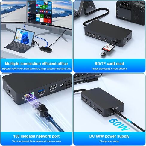 Docking Station for Microsoft Surface, 4K HDMI & VGA, 11-in-1 Microsoft Surface Dock 2 for Microsoft Surface Pro 12/11/10/9/8/7/6/5/4/3, Surface Laptop 7/6/5/4, Surface Go/Book/Laptop Go in Kuwait