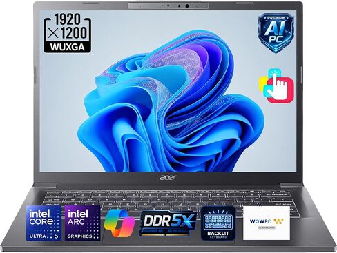 Acer Aspire 14 AI Copilot+ PC Laptop, Intel 8 Cores Ultra 5 CPU, 14" WUXGA Touchscreen, AI Boost NPU Up to 40 Tops, 16GB LPDDR5X RAM, 512GB SSD,Intel Arc Graphics, Backlit Keyboard, win11, AI Read in Kuwait