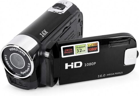 Video Camera Camcorder, Full HD 1080P 30FPS 16MP Vlogging Camera Recorder, 2.7 Inch IPS Screen 16X Zoom Digital Camcorder DV Camera DV Player with USB Cable (Black) in Saudi Arabia