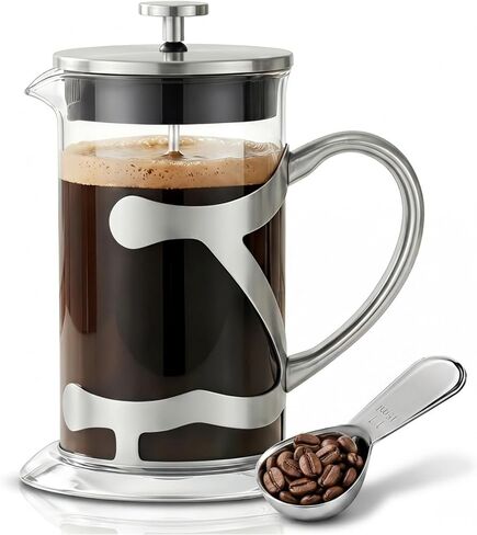 Stainless Steel French Press Coffee Maker 600ml, 20oz Heat Resistant Borosilicate Glass Coffee Press with Coffee Measuring Spoon, Manual Brewer for Coffee and Tea in Saudi Arabia