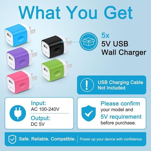 USB Charger Block 5V Power Adapter Outlet Plug One Port Wall Charger 5Pack in Kuwait
