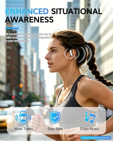 Upgraded Ultra Open Ear Earbuds with Hooks & Noise Cancelling Mic Clear Calls Ear Buds Wireless Bluetooth 6.1 Bone Conduction Headphones 90H Playtime Over the Ear Earbuds for Running Workout Cycling in Kuwait