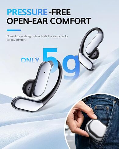 Upgraded Ultra Open Ear Earbuds with Hooks & Noise Cancelling Mic Clear Calls Ear Buds Wireless Bluetooth 6.1 Bone Conduction Headphones 90H Playtime Over the Ear Earbuds for Running Workout Cycling in Kuwait